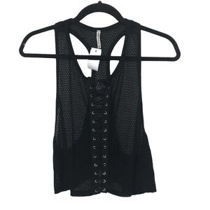 Emma & Sam Black Mesh Lace Up Front Tank Top NWT XS
